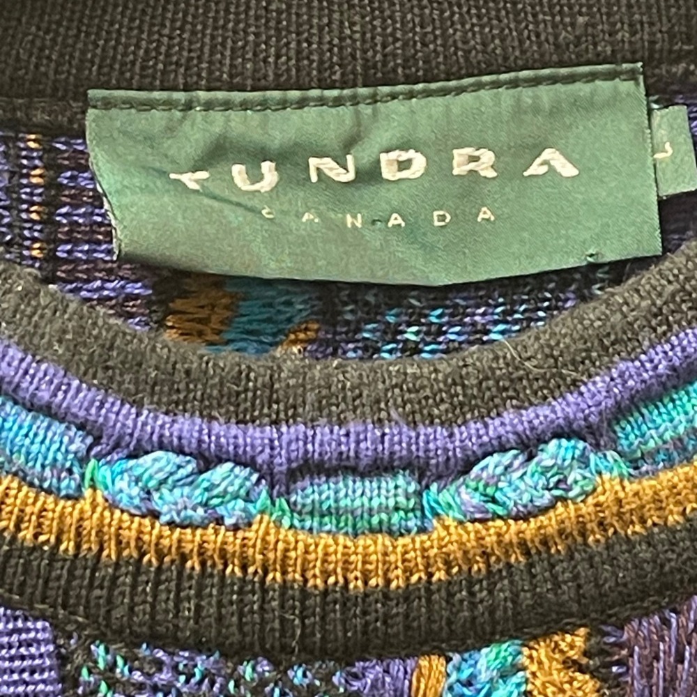 Vintage Tundra Men's Large Textured Sweater 3D Coogi Style Hip Hop Canada 90's - Picture 4 of 14